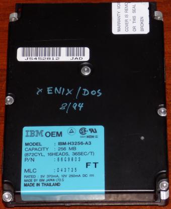 IBM 256MB IDE HDD IBM-H3256-A3 Thailand 1993